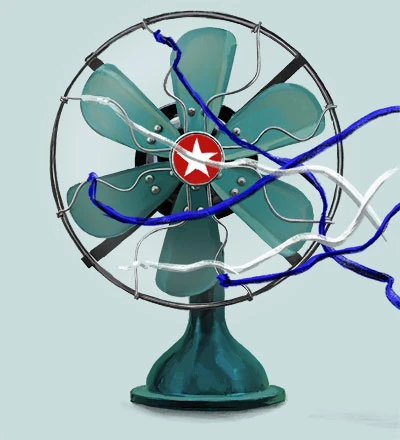 Illustration of a fan with ribbons reminiscent of the Cuban flag
