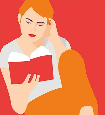 Vector illustration of a young woman reading a book