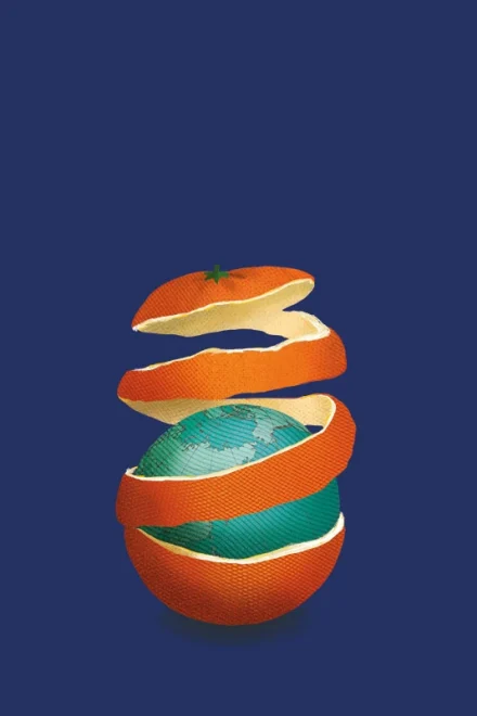 Illustration of a world inside an orange