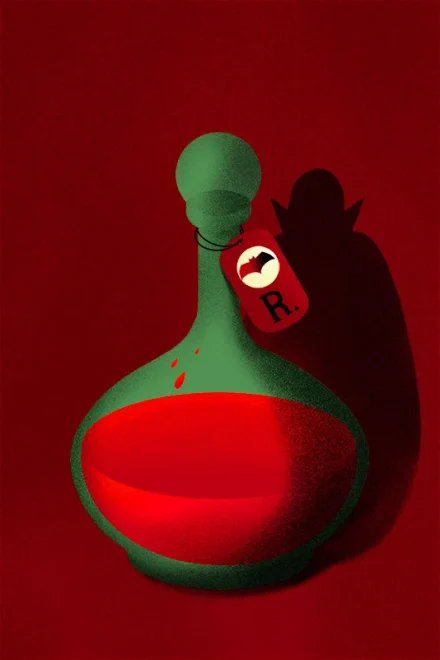 Illustration of a bottle of blood for vampires