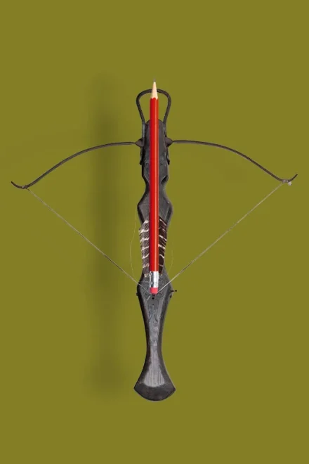photomontage of a crossbow with a pencil
