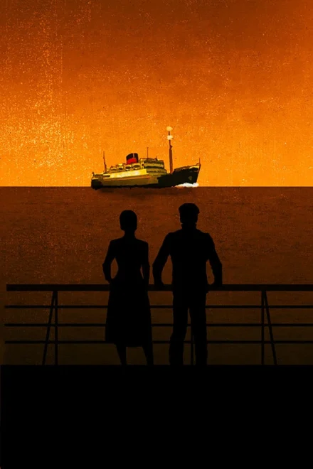 Illustration of a couple on a boat with another boat on the horizon
