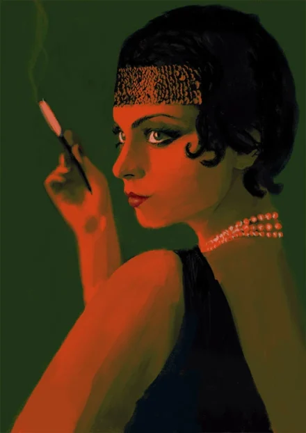 Illustration of a 1920s woman with a cigarette holder