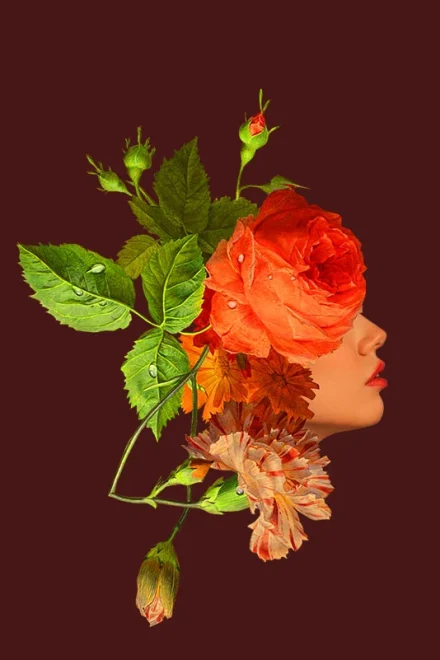 Collage of a head with flowers
