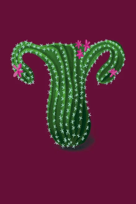 illustration of a cactus with flowers shaped like ovaries