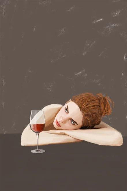 illustration of a girl with a glass of wine