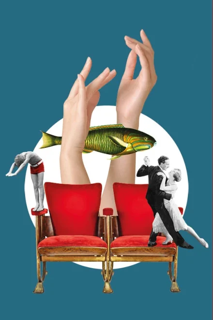 Collage with arms, sofa and fish