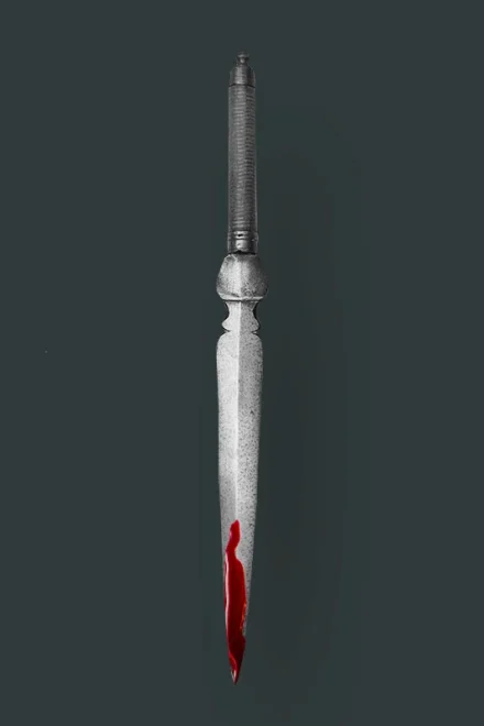 photograph of a dagger with blood