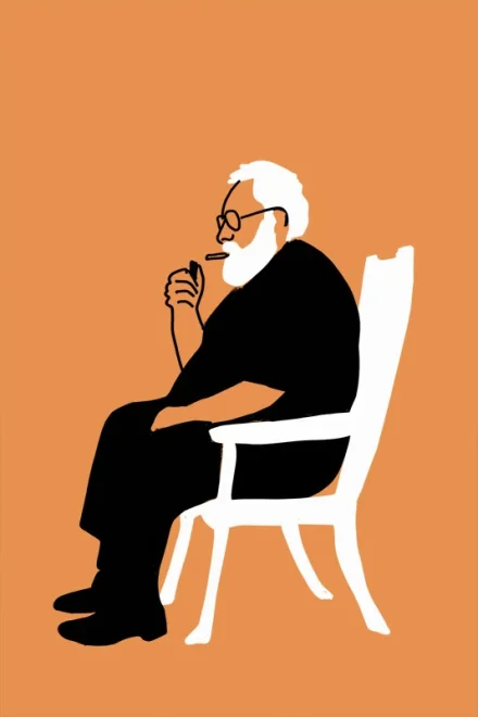 Illustration of a man with a beard smoking