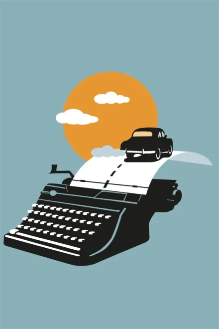 Vector illustration of a typewriter and a car