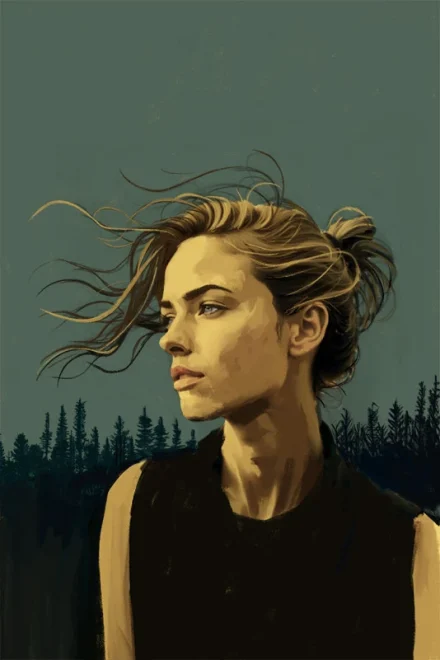 illustration of a girl in the forest