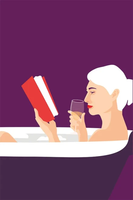 Vector illustration of a woman reading in a bathtub