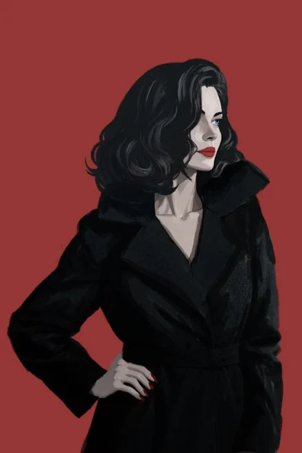 Illustration of a woman in a black coat