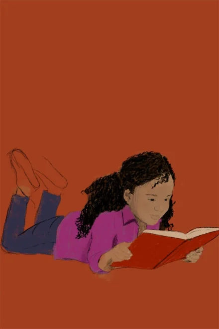 Illustration of a girl reading a book