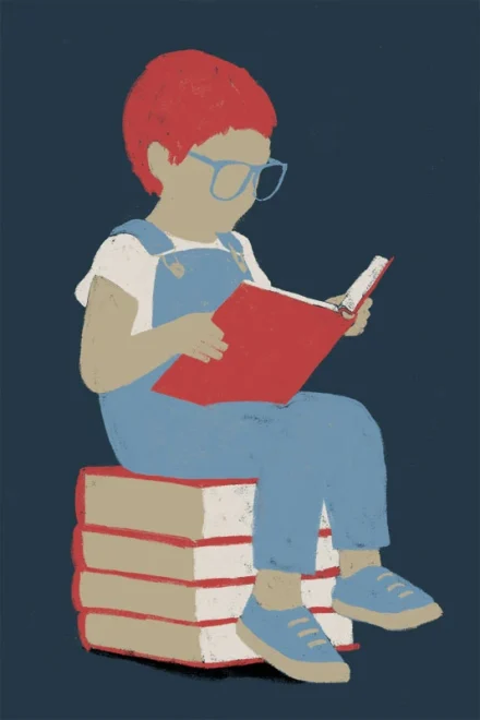 Illustration of a boy reading a book