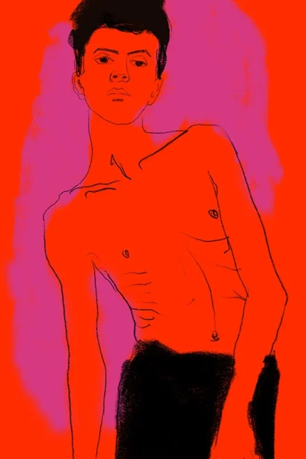 Illustration of a boy in the style of Egon Schiele